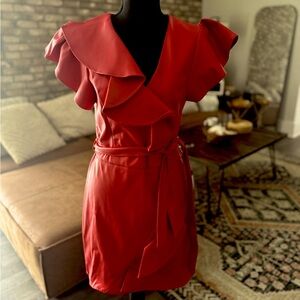 Bebe Faux Leather Red Ruffle Wrap Mini. 💃🏼